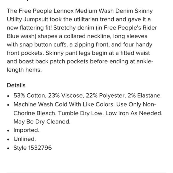 Free People Lennox Medium Wash Denim Skinny Utility Jumpsuit S 4/27 - Picture 4 of 15